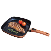 Load image into Gallery viewer, 24cm Copper Skillet Non Stick Ribbed Griddle Bottom BBQ Grill Pan Cookware
