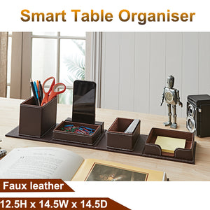 Faux Leather Smart Table Organiser Home Office Decor