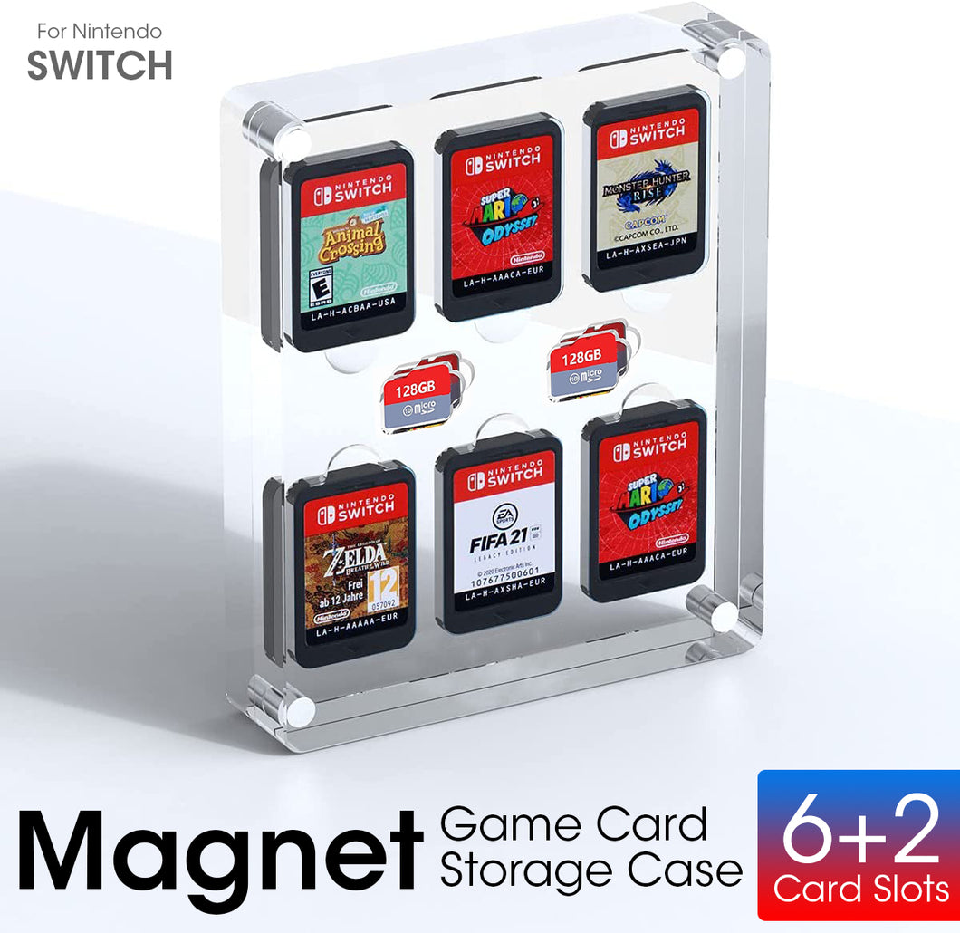 Transparent Acrylic Game Card Case for Nintendo Switch Shockproof Cartridge Holder Display Cabinet (6+2 Slots)