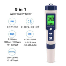 Load image into Gallery viewer, 5 in 1 PH Meter TDS EC Salinity Temperature Digital Swimming Pool Water Quality Monitor Tester
