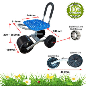 Height Adjustable 360° Rotate Gardening Seat Rolling Wheels Stool Kneeling Pad