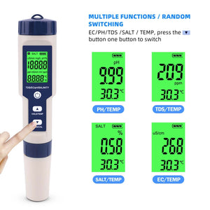 5 in 1 PH Meter TDS EC Salinity Temperature Digital Swimming Pool Water Quality Monitor Tester