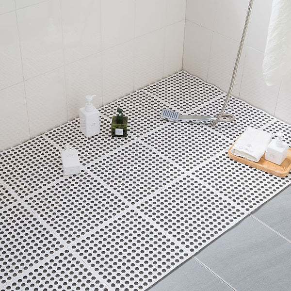 Pack of 4 DIY Anti Non Slip Interlocking Rubber Bath Shower Mat Rug Floor Tiles with Drain Holes Bathtub Bathroom