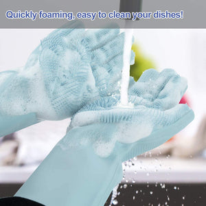 1 Pair Bristled Silicone Gloves Dishwashing Glove Scrubber Cleaning Kitchen Tool