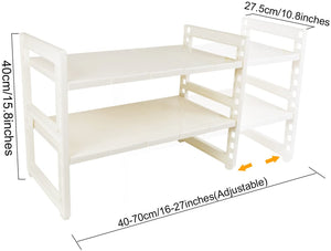 2 Tier Multifunctional Expandable Under Sink Organizer Storage Rack with Removable Shelves and Steel Pipes