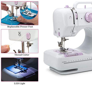 12 Stitches Double Thread Portable Electric Sewing Machine w/ Foot Pedal and LED Light