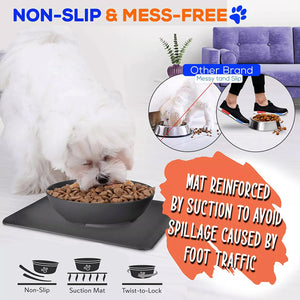 Non Slip 2 in 1 Interlocking Twisty Dish Pet Food Bowl and No Mess Spill Proof Lock in Place Mat