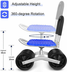 Height Adjustable 360° Rotate Gardening Seat Rolling Wheels Stool Kneeling Pad