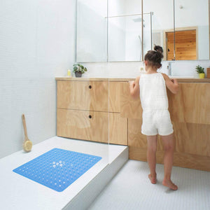 Anti-Slip Non Slip Square Shower Floor Mat with Drain Holes Blue Large 54x54cm