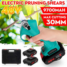 Load image into Gallery viewer, 48V Cordless Rechargeable Electric Pruning Shears Branch Cutter with 2 Battery
