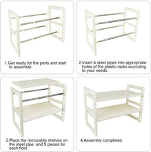 Load image into Gallery viewer, 2 Tier Multifunctional Expandable Under Sink Organizer Storage Rack with Removable Shelves and Steel Pipes
