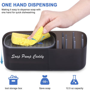 3-in-1 Sponge Soap Dispenser Pump Dishwashing Liquid Tool Container Holder Caddy