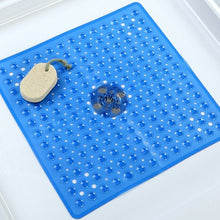 Load image into Gallery viewer, Anti-Slip Non Slip Square Shower Floor Mat with Drain Holes Blue Large 54x54cm
