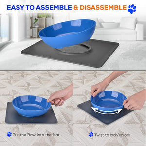 Non Slip 2 in 1 Interlocking Twisty Dish Pet Food Bowl and No Mess Spill Proof Lock in Place Mat