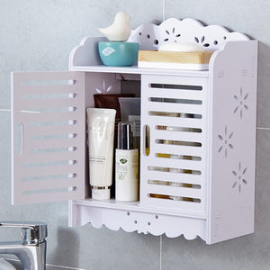 Wall Mounted Bathroom Cabinet Shelf Storage Rack with Doors