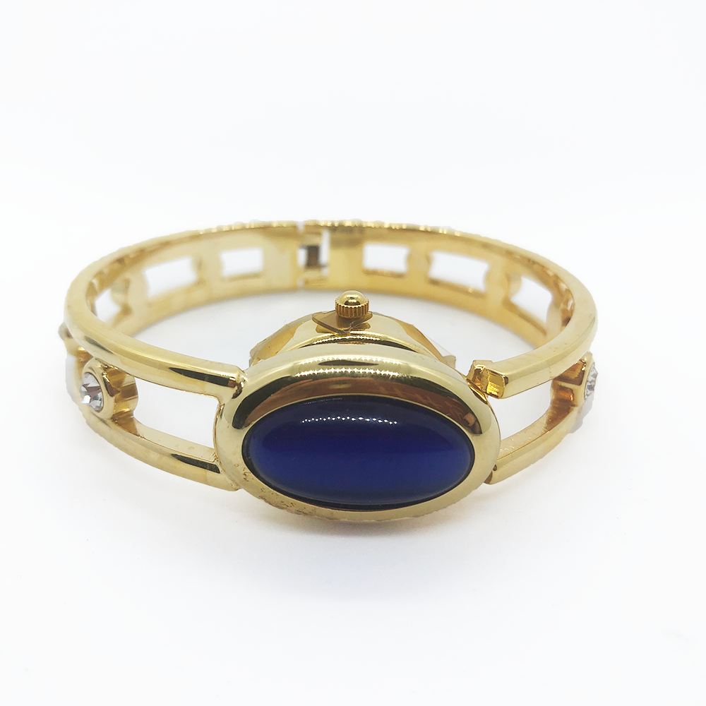 Gold Cut Out Crystal Bangle Watch  with flip cover