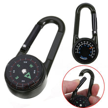 Load image into Gallery viewer, 2x 3in1 Keychain Compass Carabiner Thermometer Hook Camping Hiking Survival Tool
