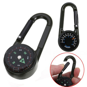 2x 3in1 Keychain Compass Carabiner Thermometer Hook Camping Hiking Survival Tool