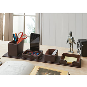 Faux Leather Smart Table Organiser Home Office Decor