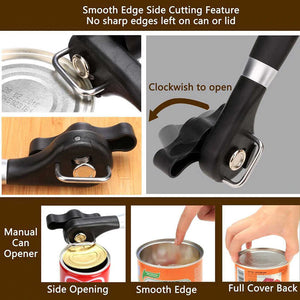 Ergonomic Manual Can Opener Safety Cans Lid Lifter Smooth Edge Side Cut