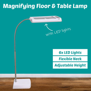 6 LED Lights Floor & Table Magnifying Lamp Magnifier Glass Flexible Neck