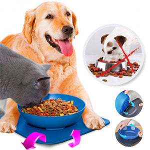 Non Slip 2 in 1 Interlocking Twisty Dish Pet Food Bowl and No Mess Spill Proof Lock in Place Mat