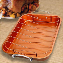 Load image into Gallery viewer, 2 Pieces Set Non Stick Copper Infused Roasting Pan with Rack Cookware
