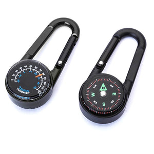 2x 3in1 Keychain Compass Carabiner Thermometer Hook Camping Hiking Survival Tool