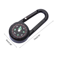 Load image into Gallery viewer, 2x 3in1 Keychain Compass Carabiner Thermometer Hook Camping Hiking Survival Tool
