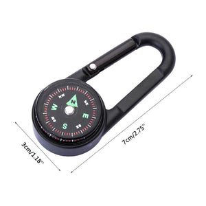 2x 3in1 Keychain Compass Carabiner Thermometer Hook Camping Hiking Survival Tool