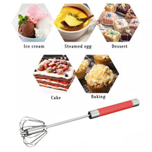 Load image into Gallery viewer, Manual Self Turning Stainless Steel Push Mixing Eggs Whisk Hand Mixer
