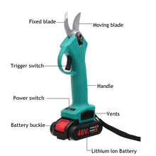 Load image into Gallery viewer, 48V Cordless Rechargeable Electric Pruning Shears Branch Cutter with 2 Battery
