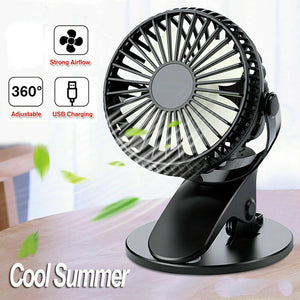 360° Portable Travel Fan Rechargeable USB Clip On Mini Hand Held Desk Fans