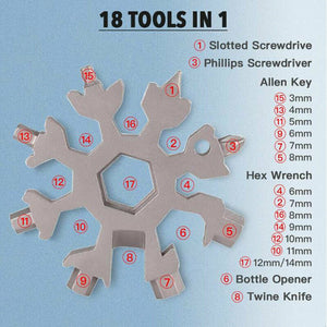 18 in 1 Stainless Multi-Tool Snowflake Wrench Screwdriver Bottle Opener Keychain