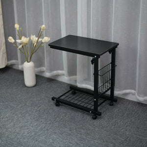 Rolling Height Adjustable Desk Sofa Side Table with Storage Small Laptop Table Black