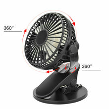 Load image into Gallery viewer, 360° Portable Travel Fan Rechargeable USB Clip On Mini Hand Held Desk Fans
