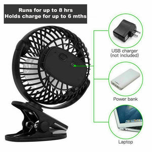 360° Portable Travel Fan Rechargeable USB Clip On Mini Hand Held Desk Fans