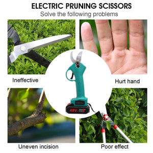 48V Cordless Rechargeable Electric Pruning Shears Branch Cutter with 2 Battery