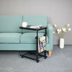 Rolling Height Adjustable Desk Sofa Side Table with Storage Small Laptop Table Black