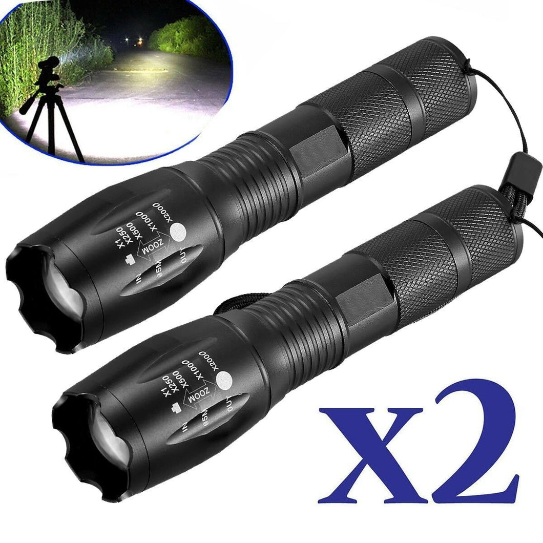 2X Ultra Bright Tactical 5Mode Zoom Flashlight LED Hunting Focus Torch