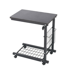 Rolling Height Adjustable Desk Sofa Side Table with Storage Small Laptop Table Black