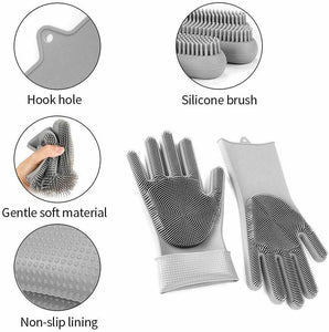 1 Pair Bristled Silicone Gloves Dishwashing Glove Scrubber Cleaning Kitchen Tool