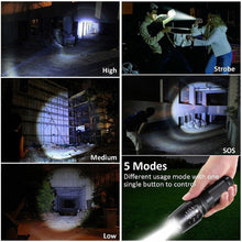 Load image into Gallery viewer, 2X Ultra Bright Tactical 5Mode Zoom Flashlight LED Hunting Focus Torch
