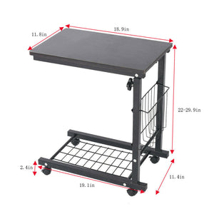 Rolling Height Adjustable Desk Sofa Side Table with Storage Small Laptop Table Black