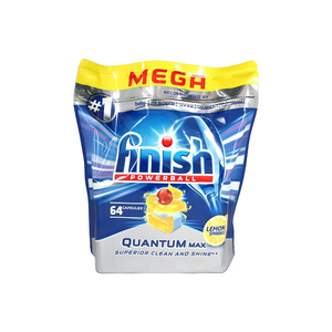 Finish Dishwasher Quantum Max Tablets Lemon Sparkle Powerful Clean Shine 64 Caps