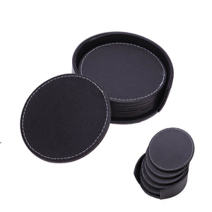 Round 6 PCS PU Leather Heat Insulation Cup Mat Holder with Coaster Set