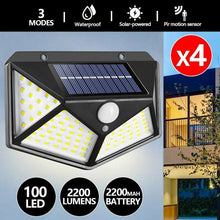 Load image into Gallery viewer, 4-Pack 100 LED Solar Powered Motion Sensor Light Outdoor Security Lamp Garden Waterproof
