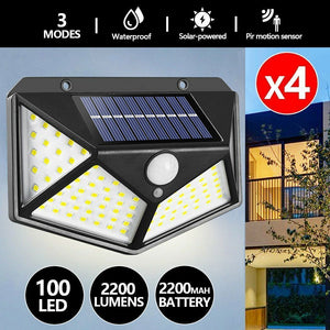 4-Pack 100 LED Solar Powered Motion Sensor Light Outdoor Security Lamp Garden Waterproof